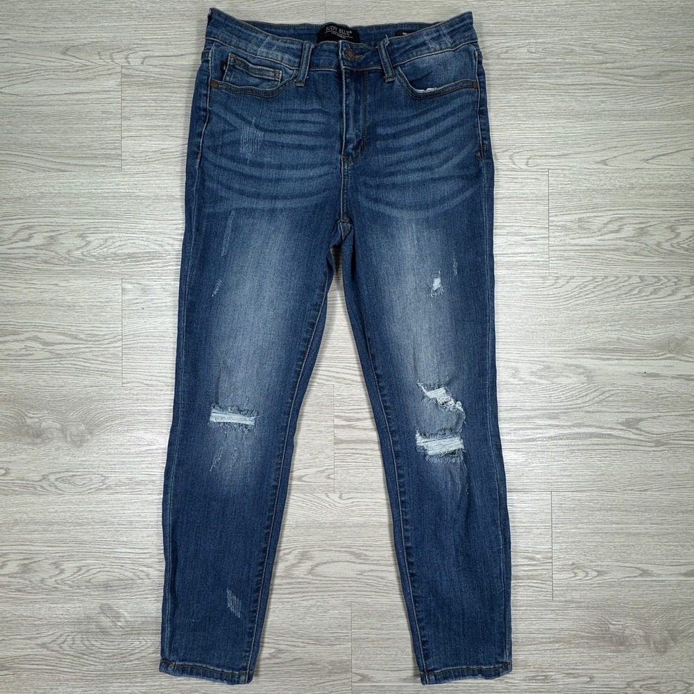 Judy Blue Women's Jeans Relaxed Fit Distressed Blue 30 Mid‎ Rise Skinny Leg